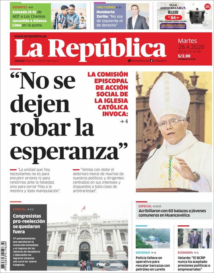 Portada de La Republica (Per&uacute;)