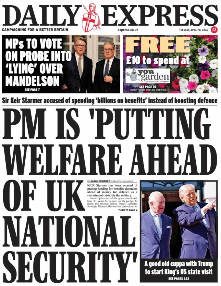 Portada de Daily Express (Reino Unido)
