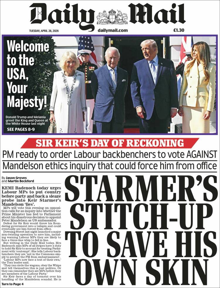 Portada de Daily Mail (Reino Unido)