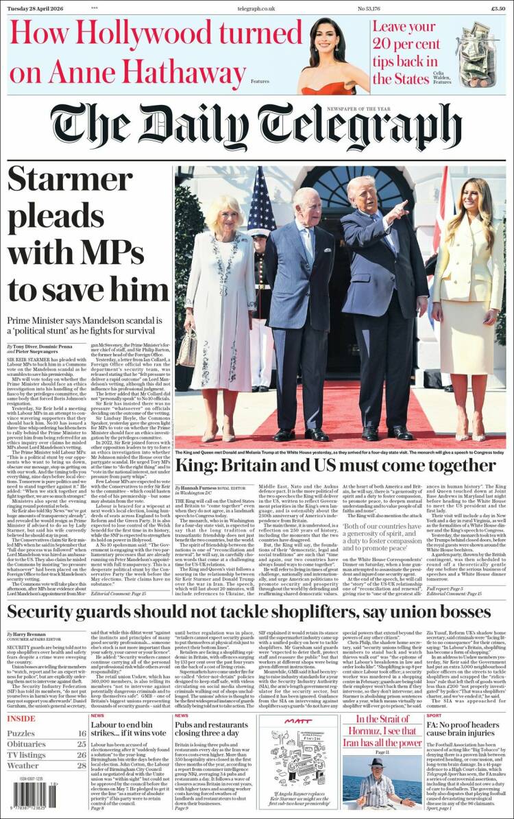 Portada de Daily Telegraph (Reino Unido)