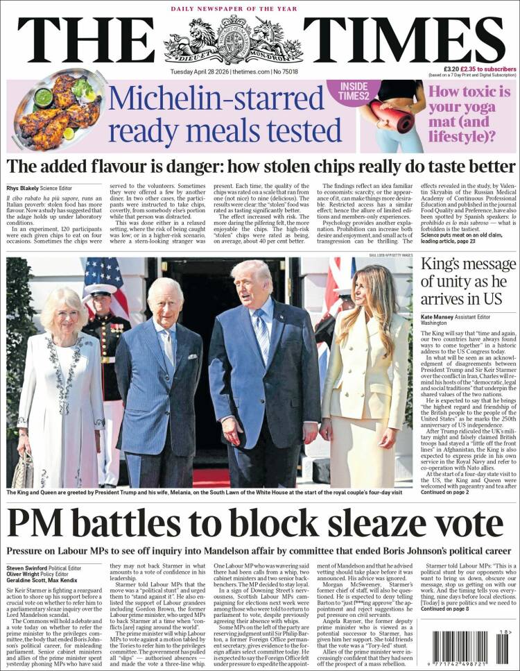 Portada de The Times (Reino Unido)