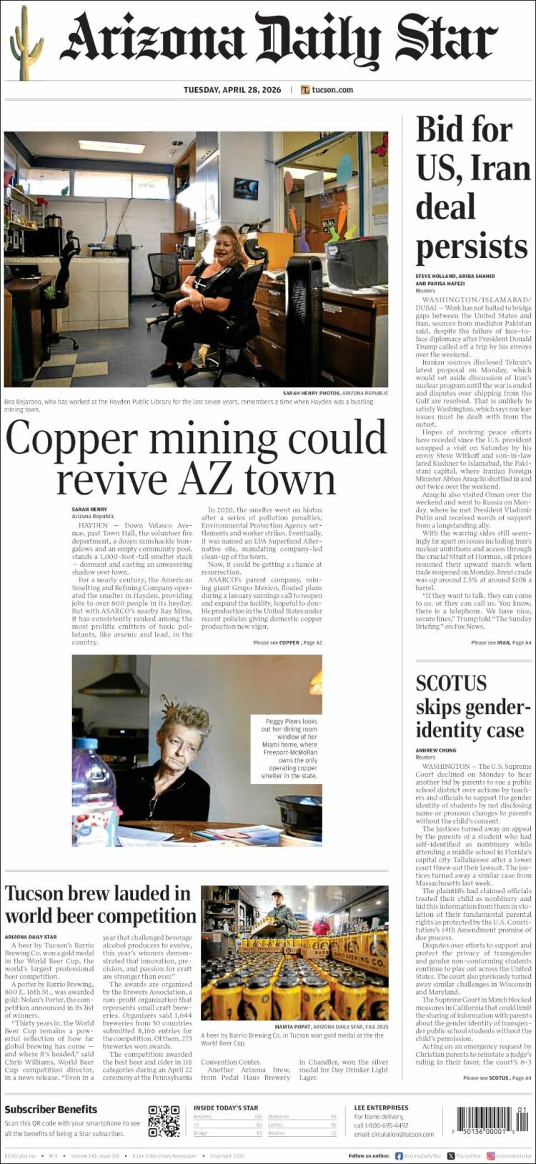 Portada de Arizona Daily Star (USA)