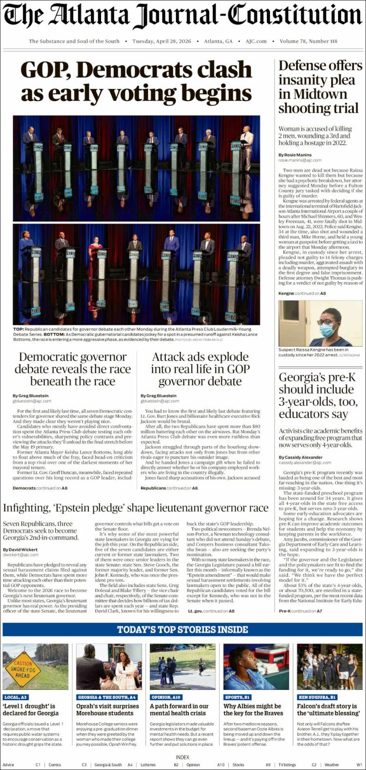 Portada de The Atlanta Journal-Constitution (USA)