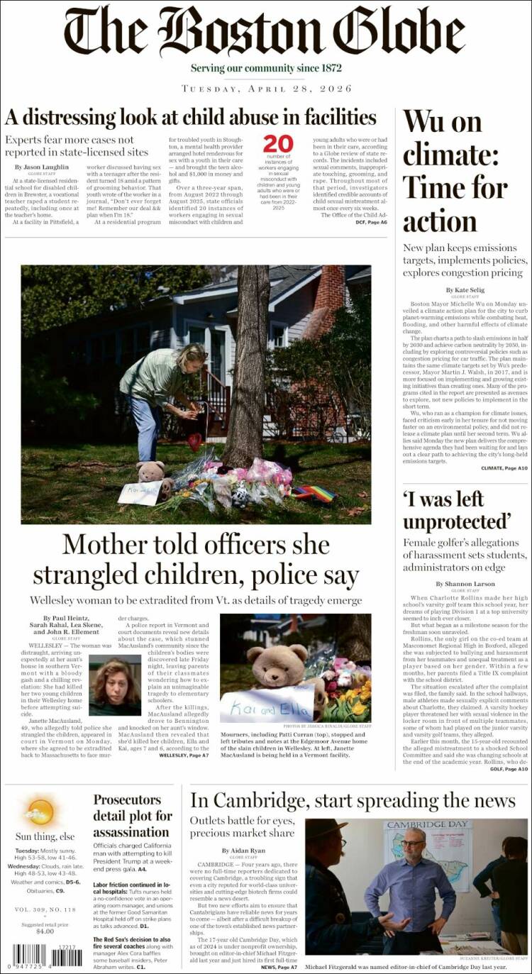 Portada de Boston Globe (USA)
