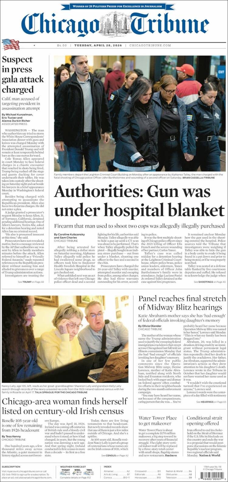 Portada de Chicago Tribune (USA)