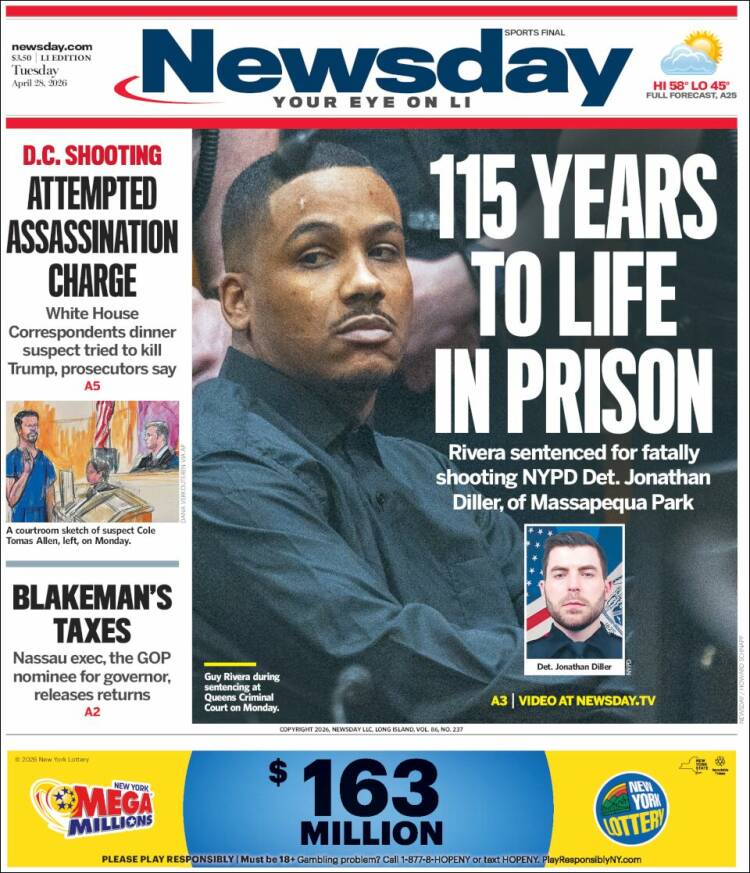 Portada de Newsday (USA)