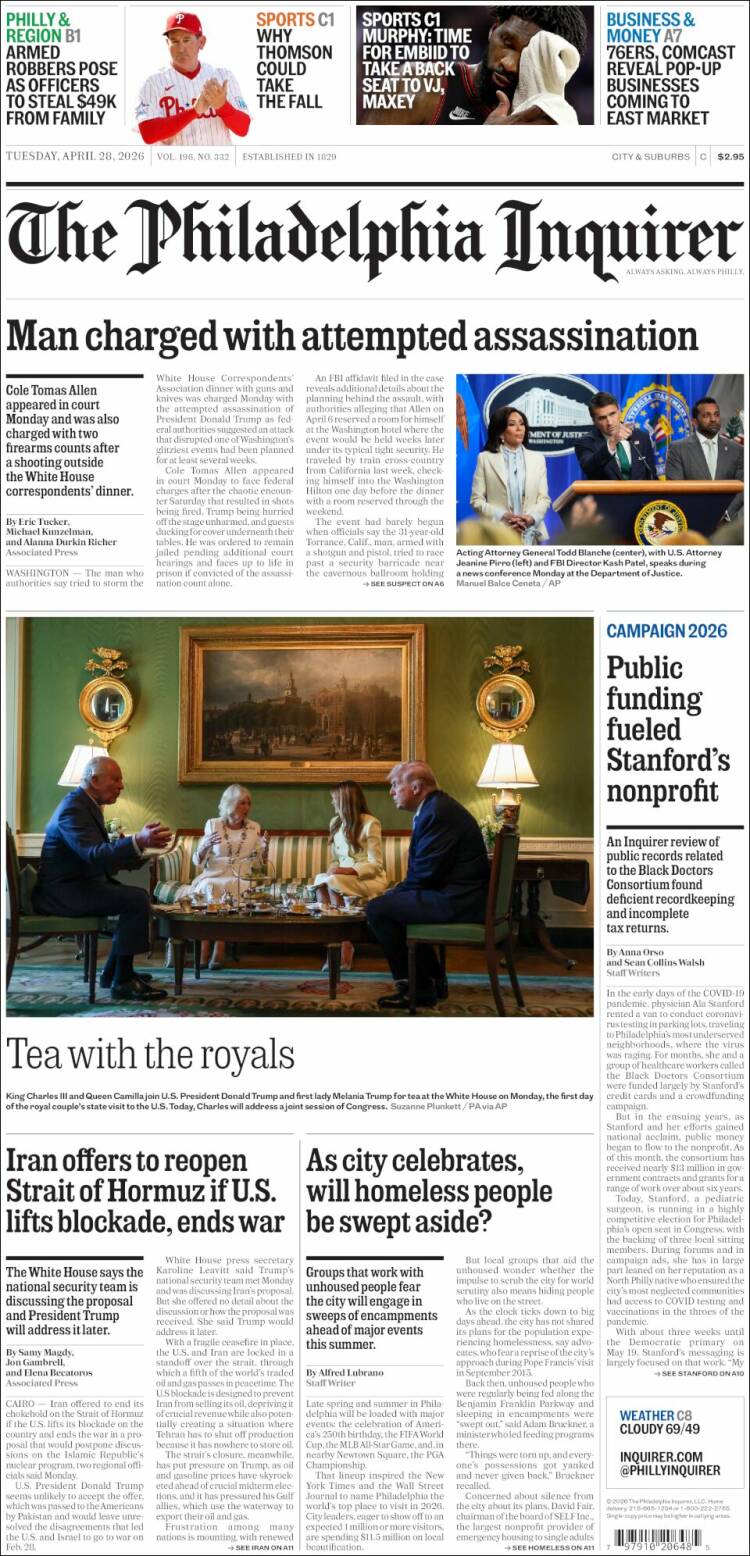 Portada de Philadelphia Inquirer (USA)