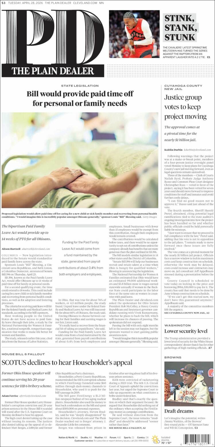 Portada de The Plain Dealer (USA)