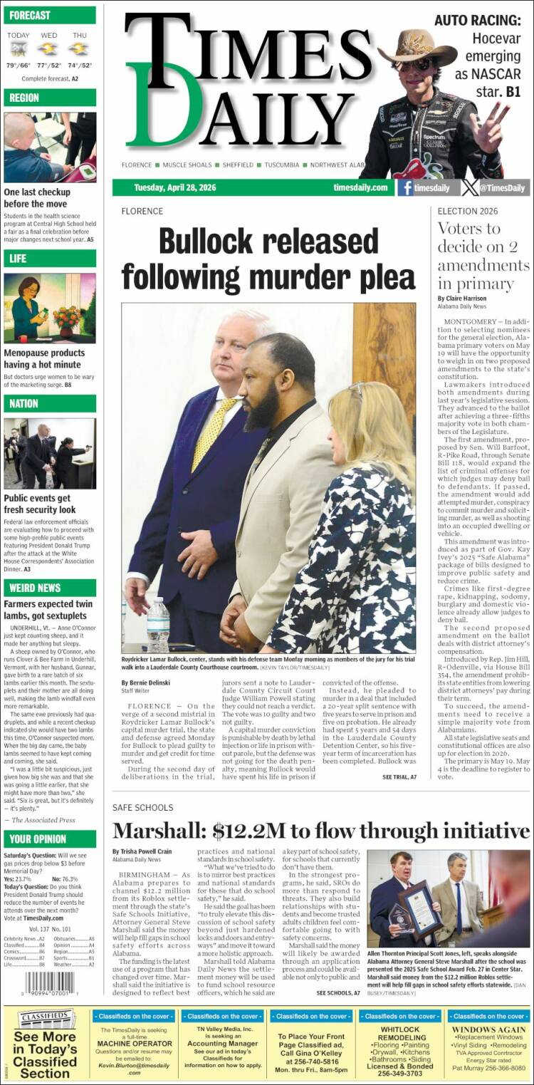 Portada de Times Daily (USA)