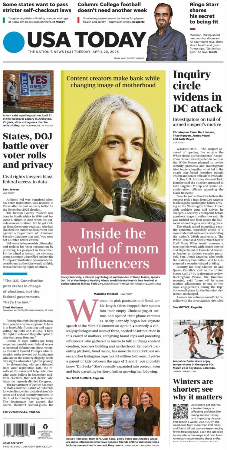 Portada de USA Today (USA)