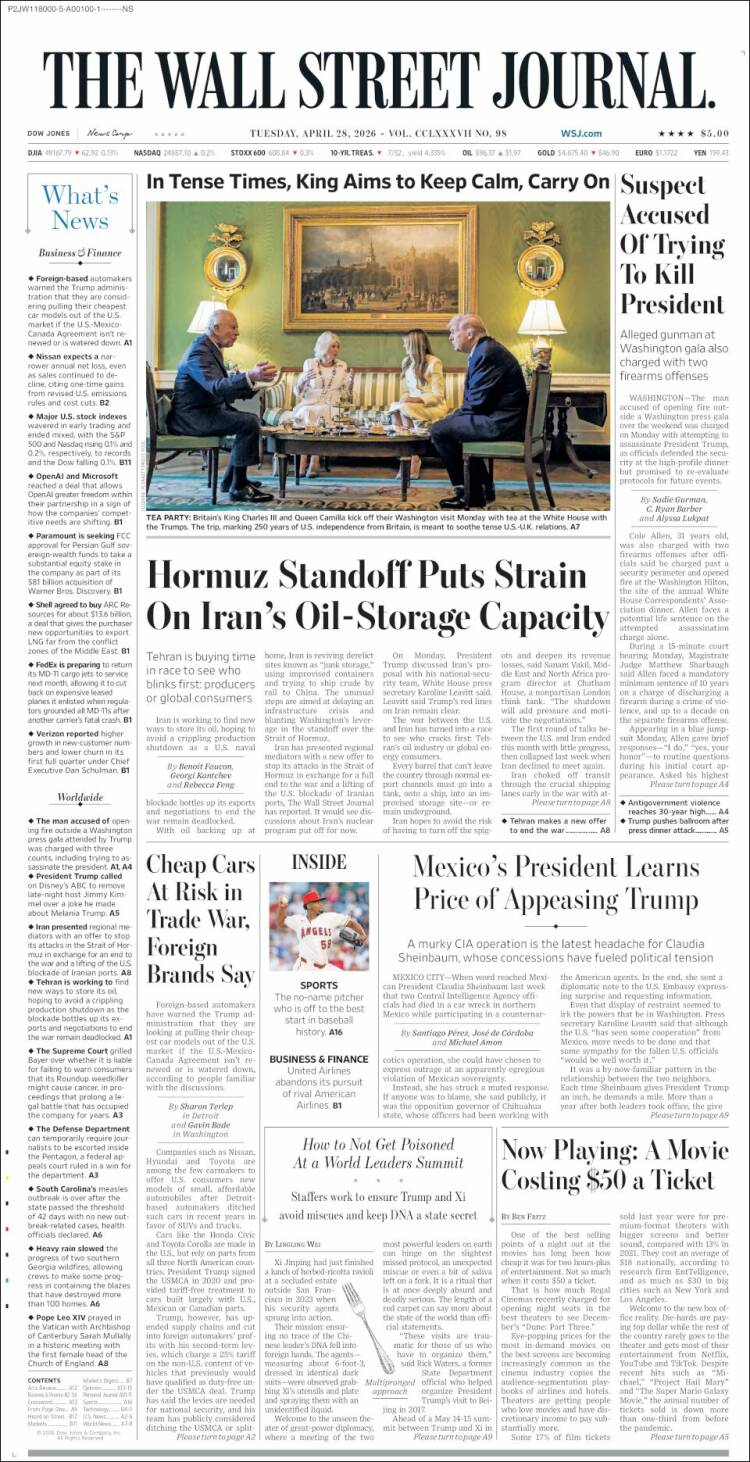 Portada de Wall Street Journal (USA)