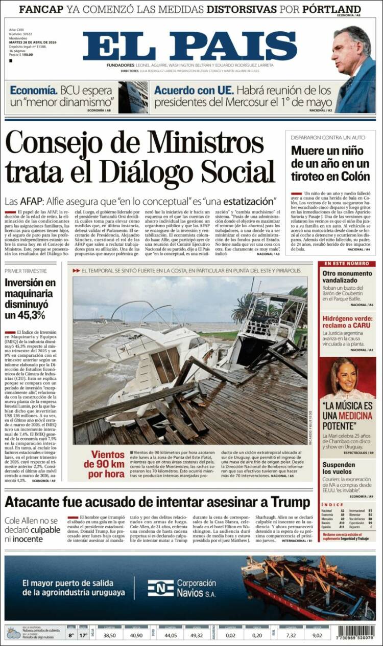 Portada de El País (Uruguay)