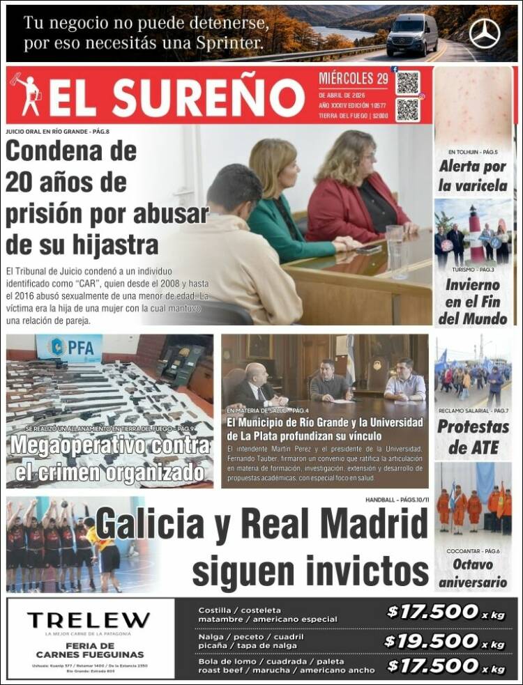 Portada de Diario El Sureño (Argentina)