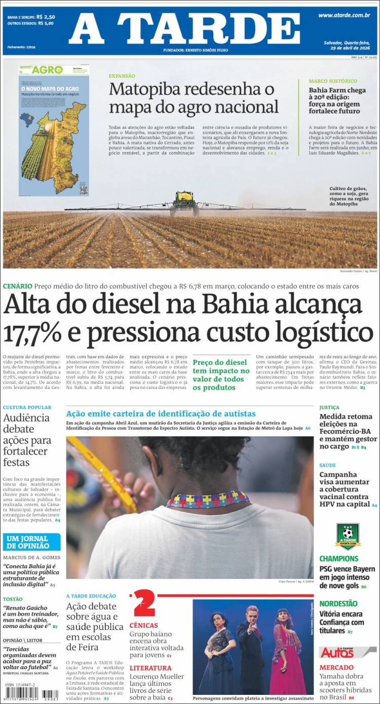 Portada de Diário A Tarde (Brasil)