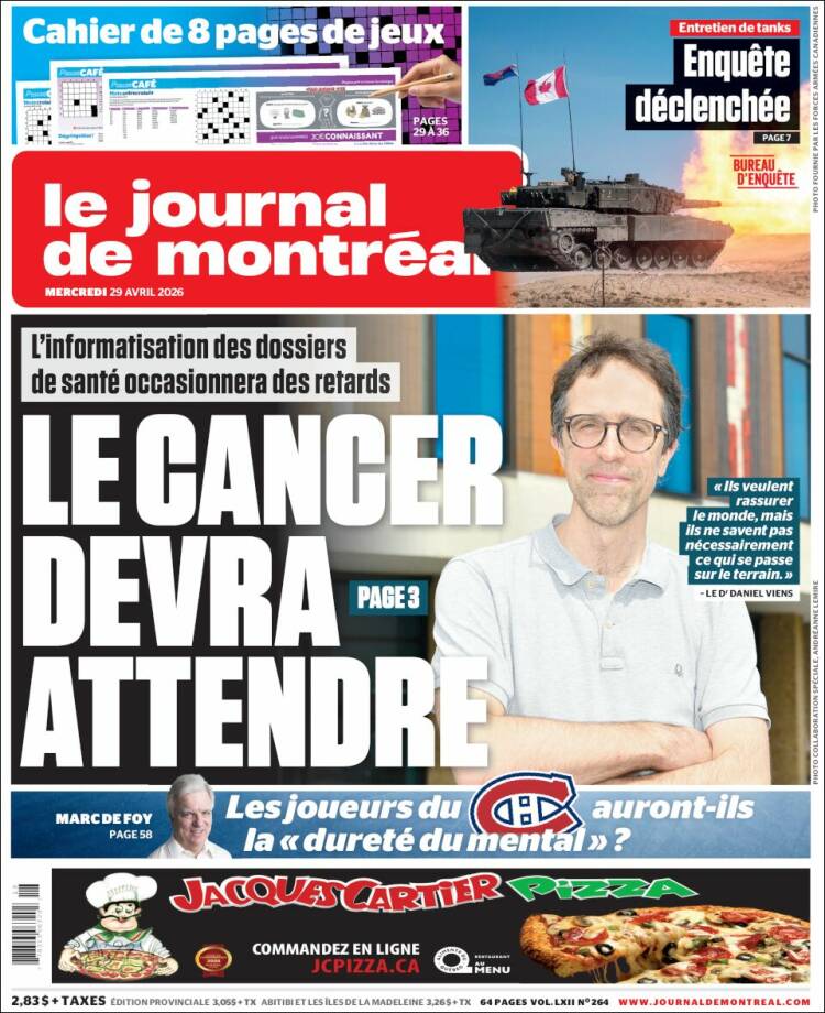 Portada de Le Journal de Montréal (Canad&aacute;)