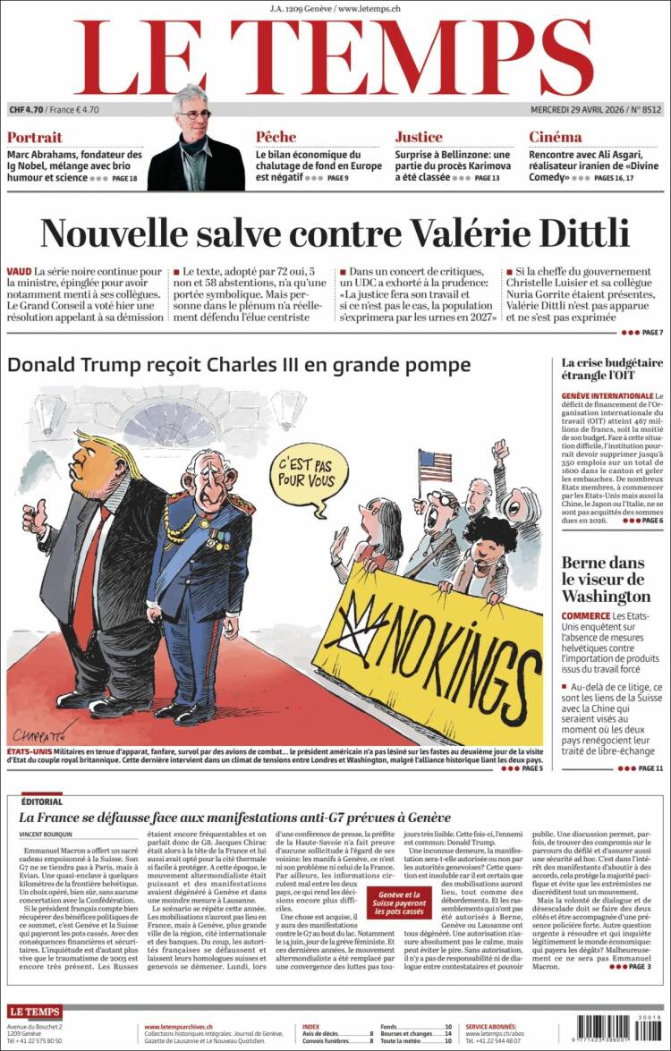Portada de Le Matin (Suiza)