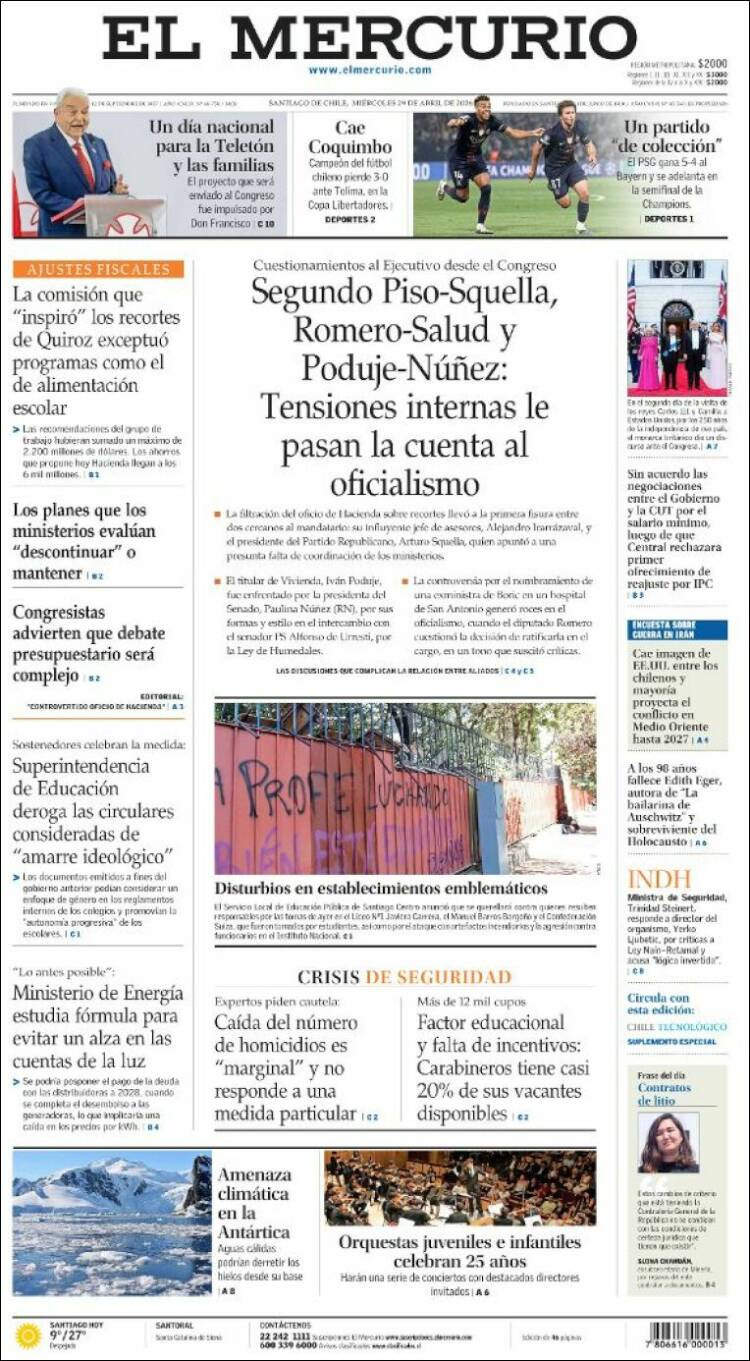 Portada de El Mercurio (Chile)