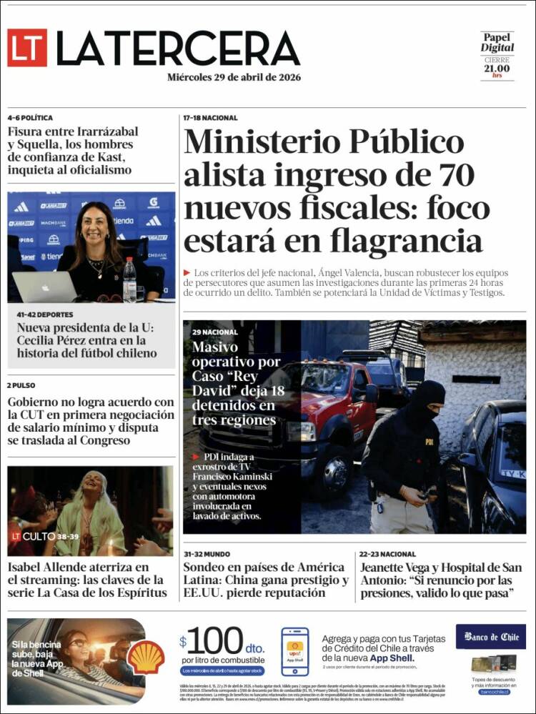 Portada de La Tercera (Chile)