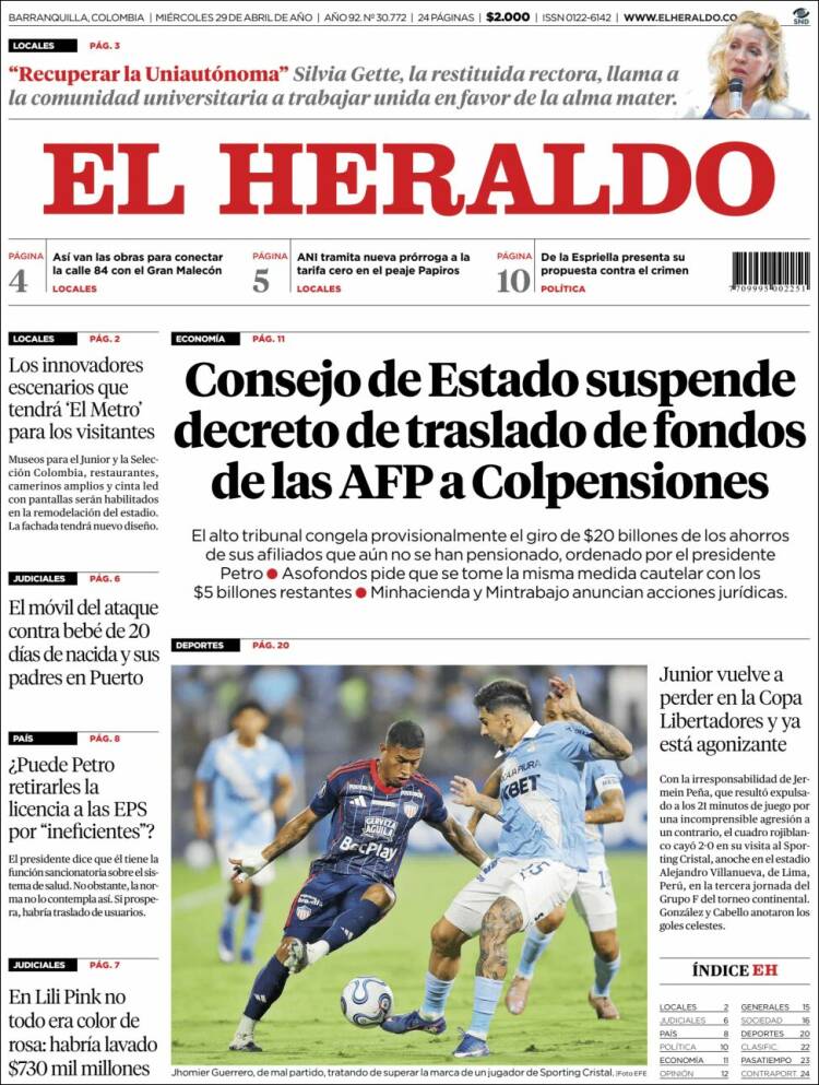 Portada de El Heraldo (Colombia)
