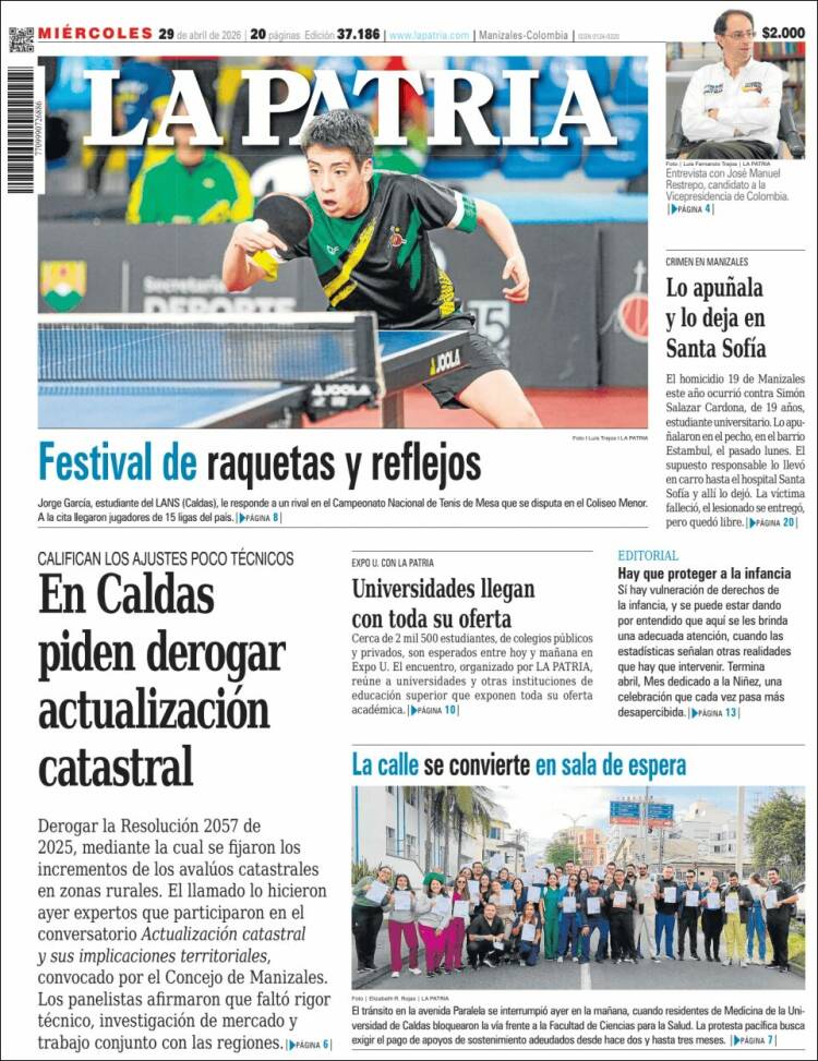 Portada de La Patria (Colombia)