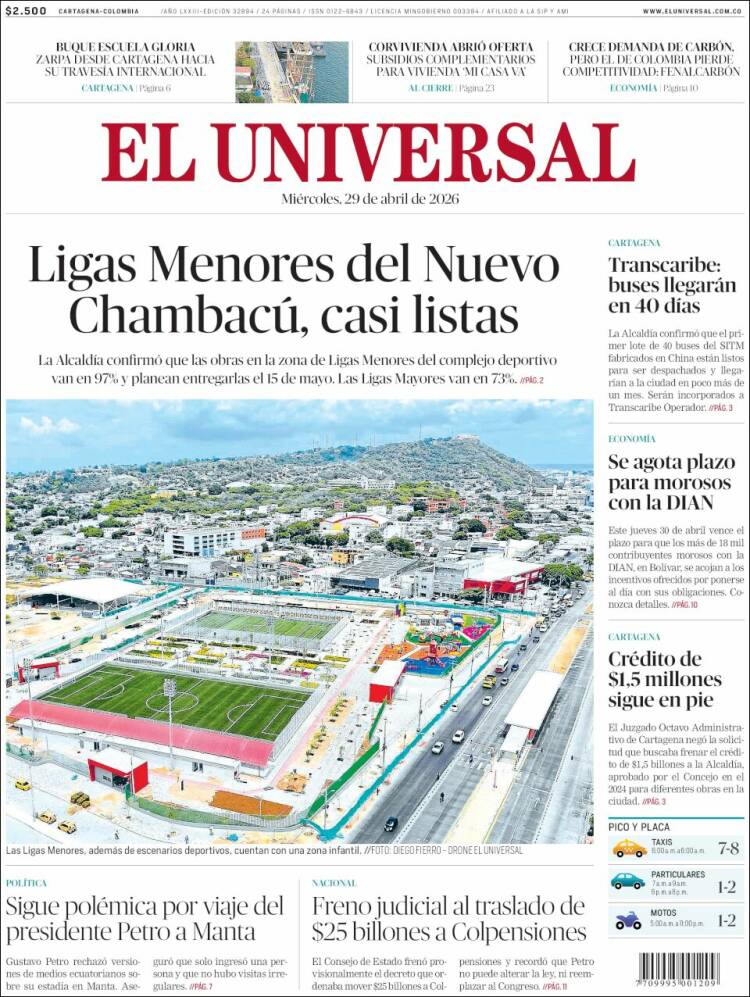 Portada de El Universal (Colombia)