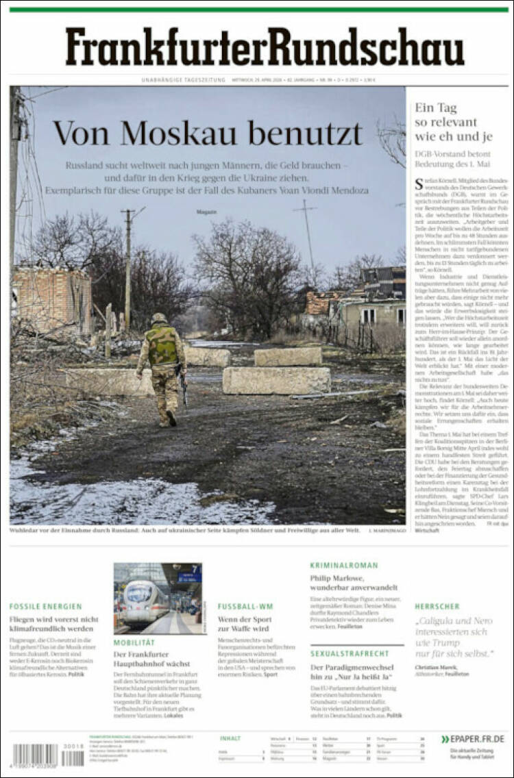 Portada de Frankfurter Rundschau (Alemania)