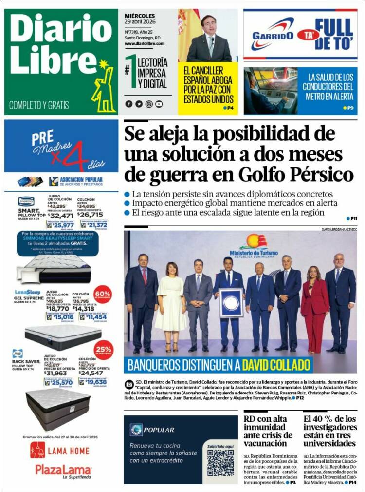 Portada de Diario Libre (R. Dominicana)