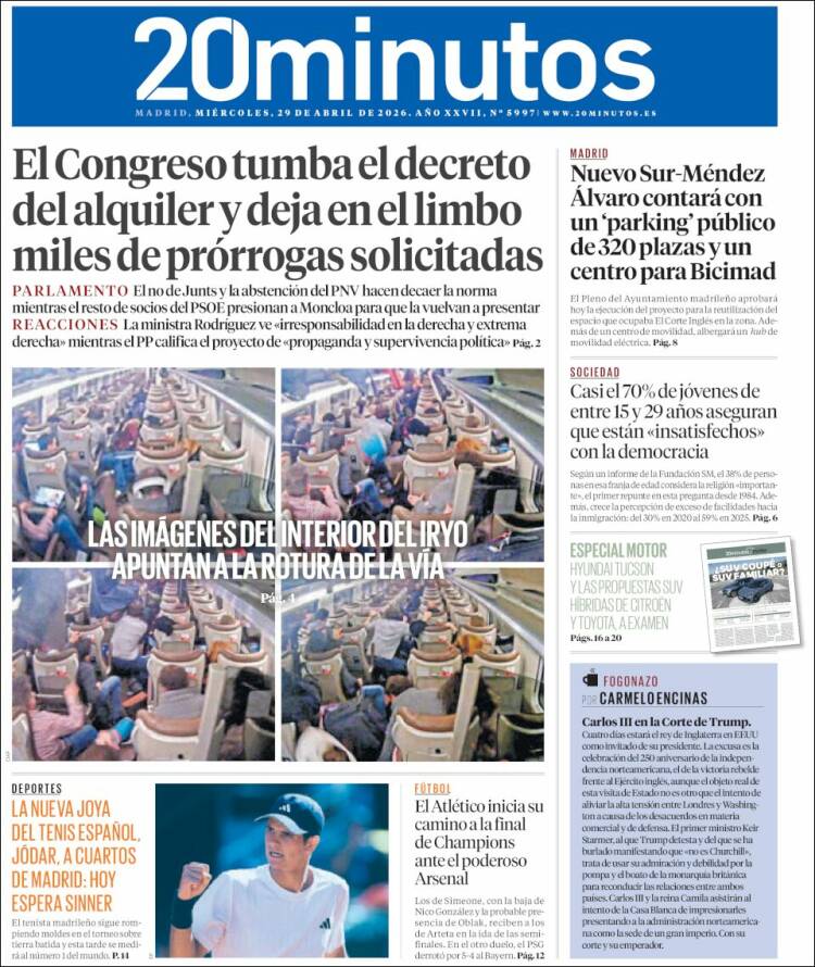 Portada de 20 Minutos - Madrid (Espa&ntilde;a)