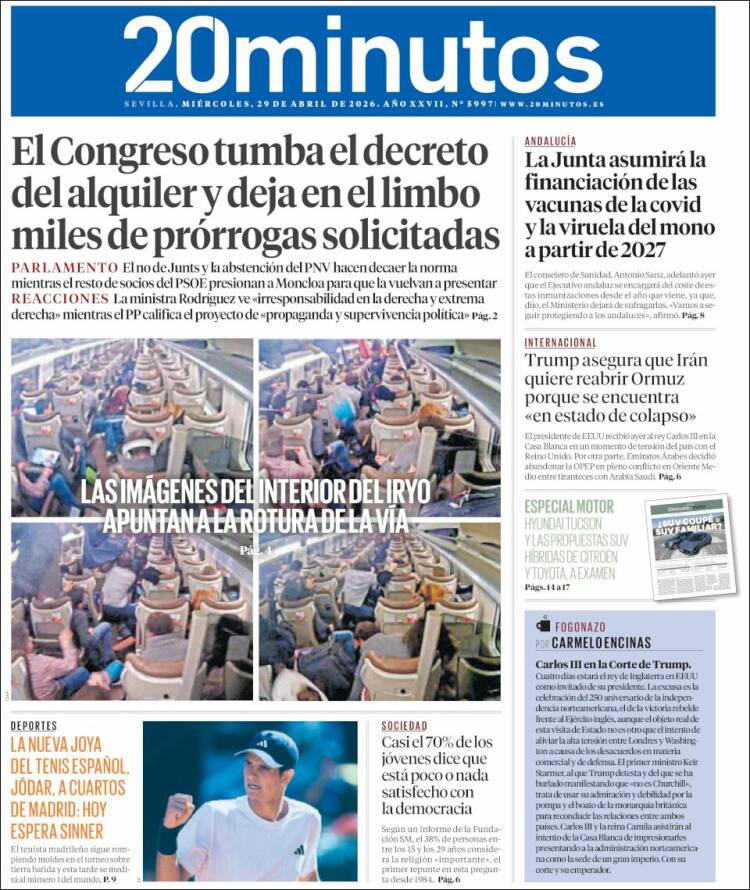 Portada de 20 Minutos - Sevilla (Espa&ntilde;a)