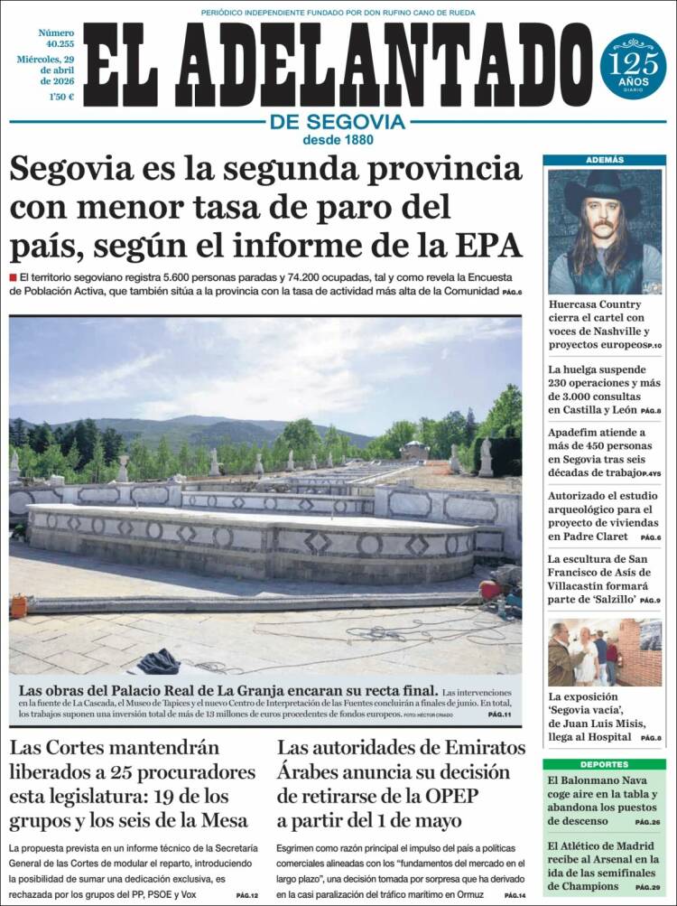 Portada de El Adelantado de Segovia (Espa&ntilde;a)