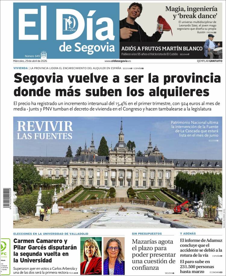Portada de El Día de Segovia (Espa&ntilde;a)