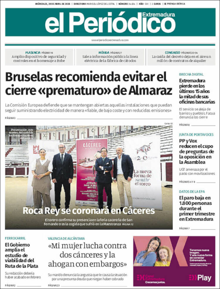 Portada de El Periódico de Extremadura (Espa&ntilde;a)