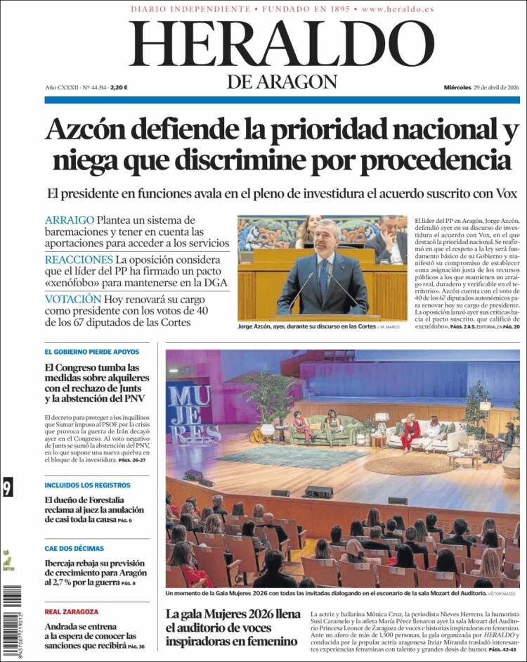 Portada de Heraldo de Aragón (Espa&ntilde;a)