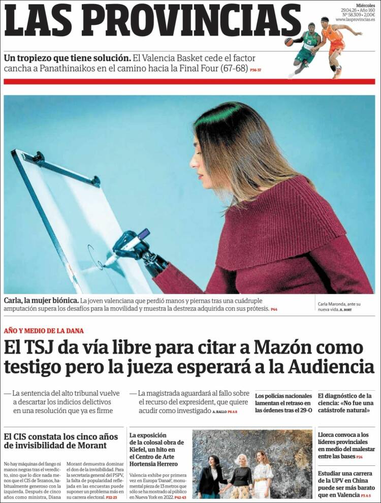 Portada de Las Provincias (Espa&ntilde;a)