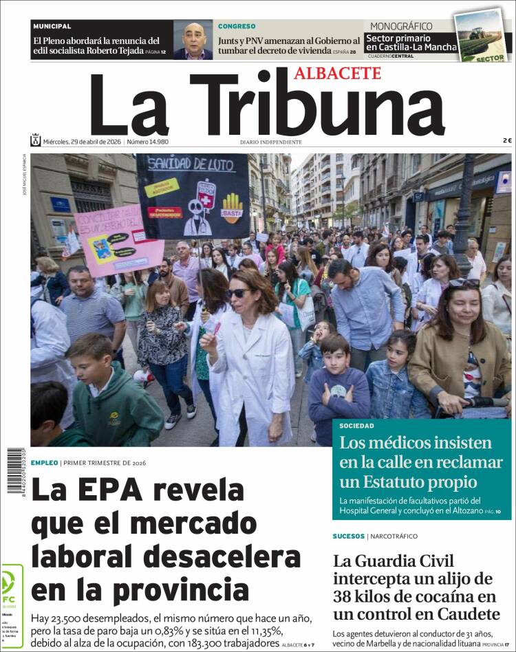 Portada de La Tribuna de Albacete (Espa&ntilde;a)
