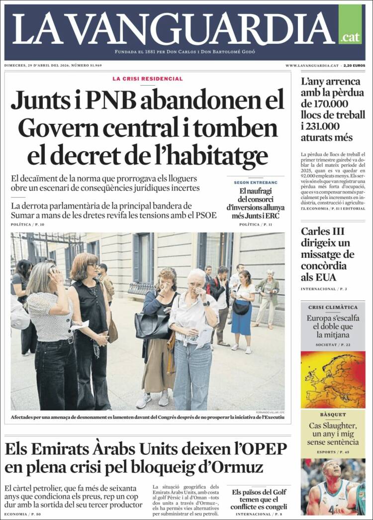Portada de La Vanguardia (Espa&ntilde;a)