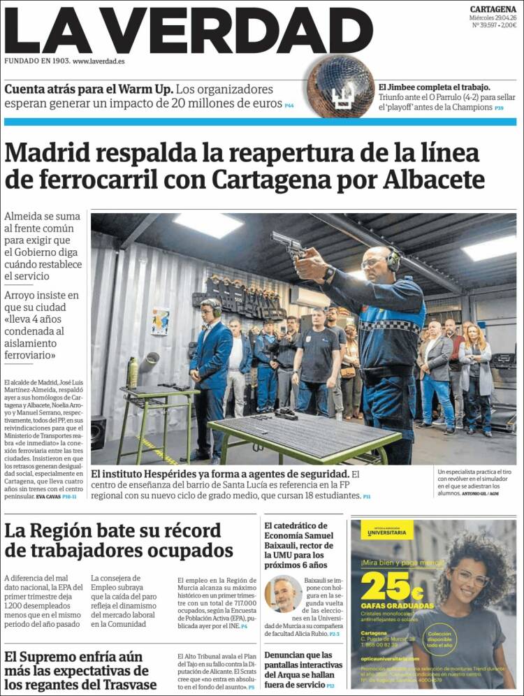 Portada de La Verdad de Cartagena (Espa&ntilde;a)