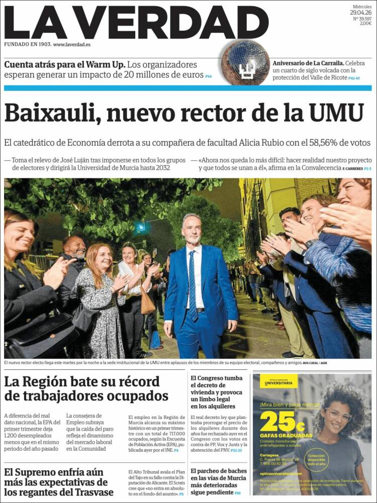 Portada de La Verdad de Murcia (Espa&ntilde;a)