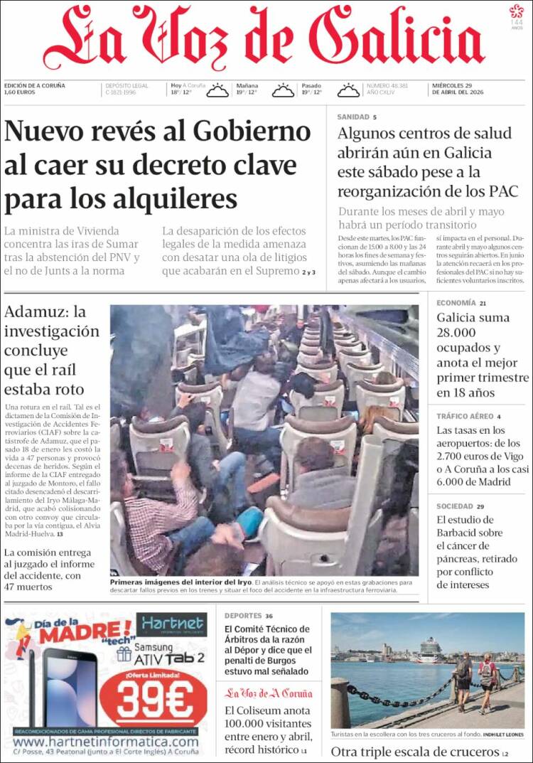 Portada de La Voz de Galicia (Espa&ntilde;a)