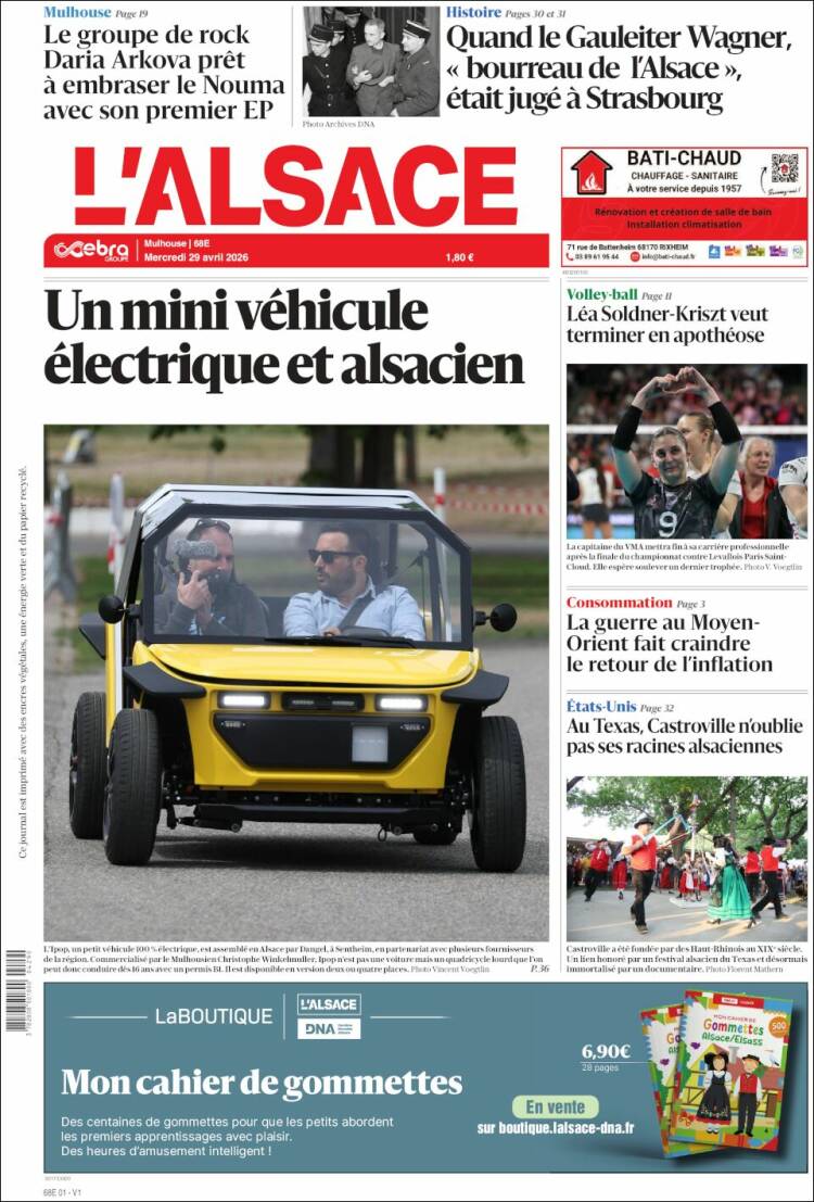 Portada de Journal L'Alsace (Francia)