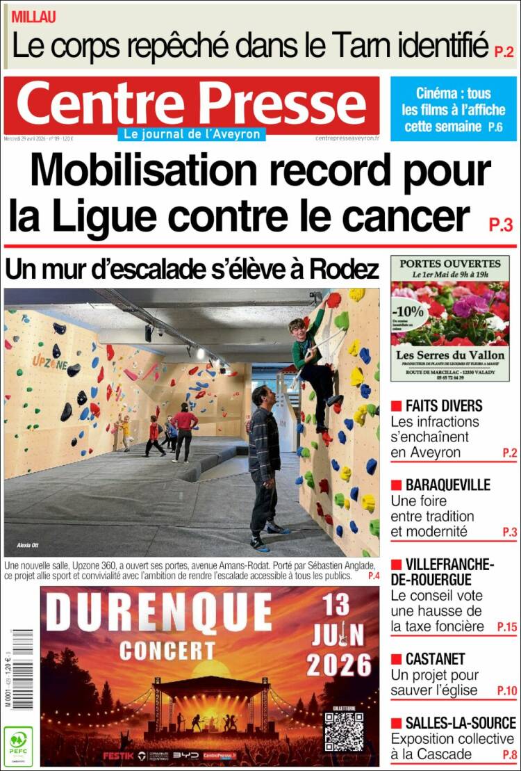 Portada de Centre Presse (Francia)