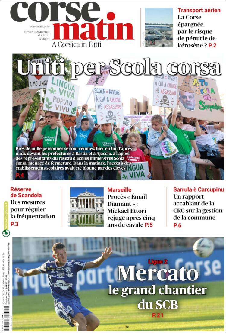 Portada de Corse-Matin (Francia)
