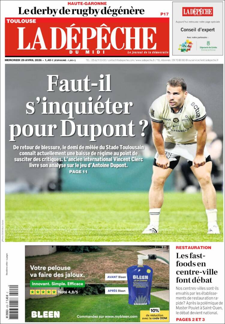Portada de La Dépêche du Midi (Francia)