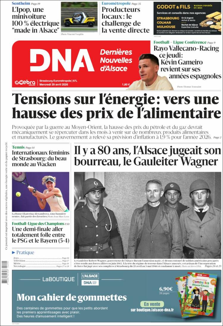 Portada de Les Dernières Nouvelles d'Alsace (Francia)