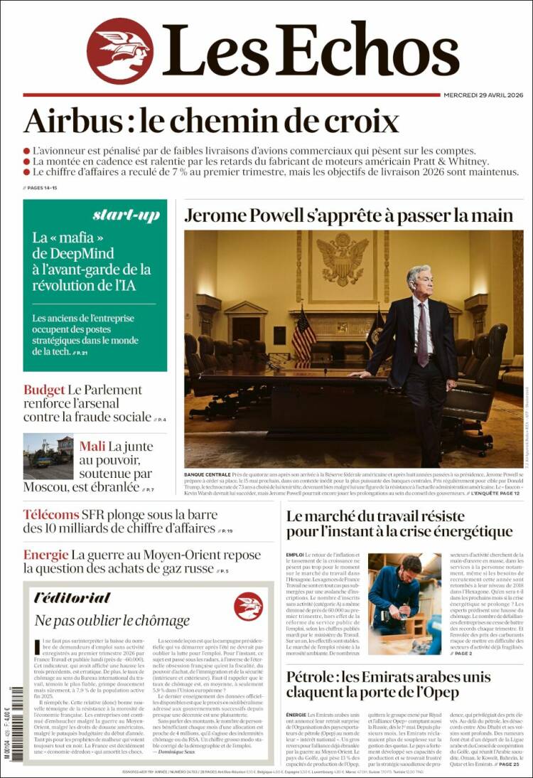 Portada de Les Echos (Francia)