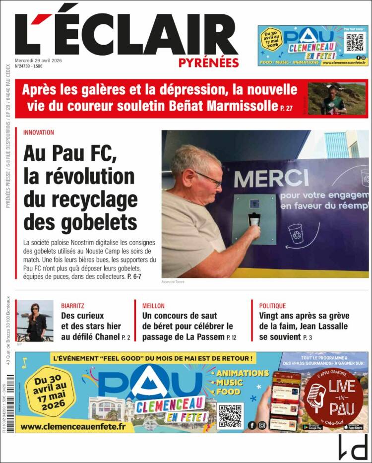 Portada de L'Eclair des Pyrénées (Francia)