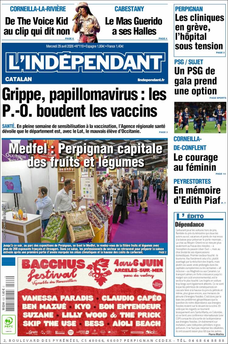 Portada de Le Indépendant (Francia)