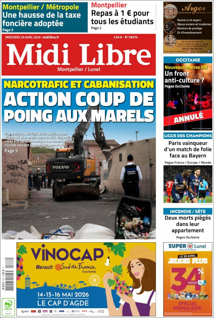 Portada de Midi Libre (Francia)