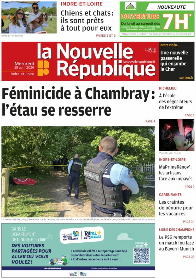 Portada de La Nouvelle Republique (Francia)