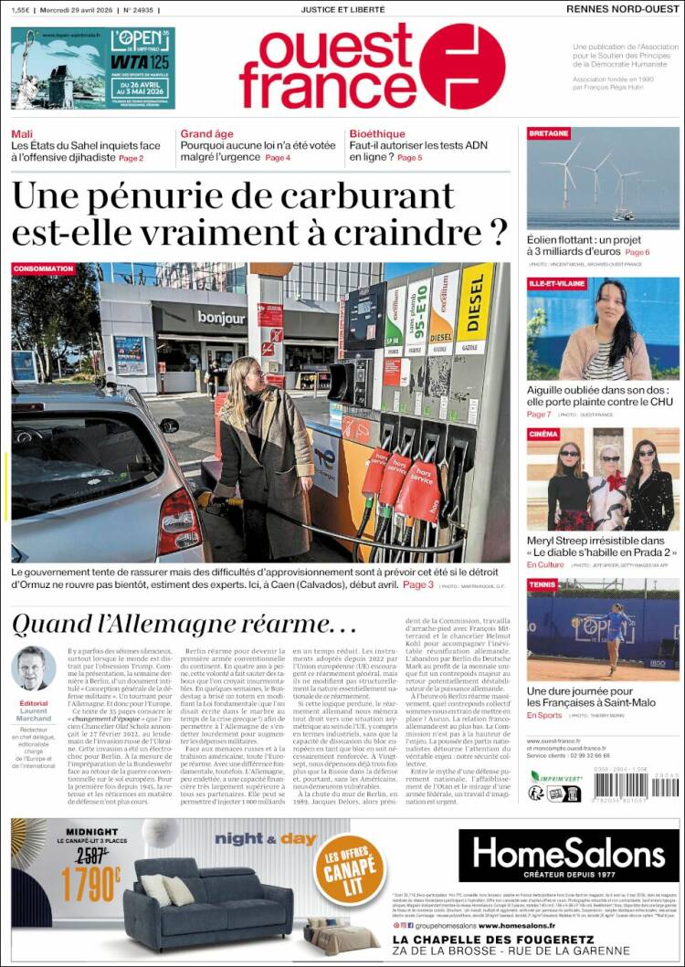 Portada de Ouest France (Francia)